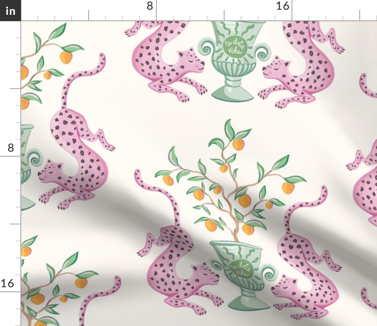 Whimsical Pink Green Orange Damask Animals Botanical Custom Printed Fabric by Spoonflower Various Fabrics by the Yard or Fat Quarter